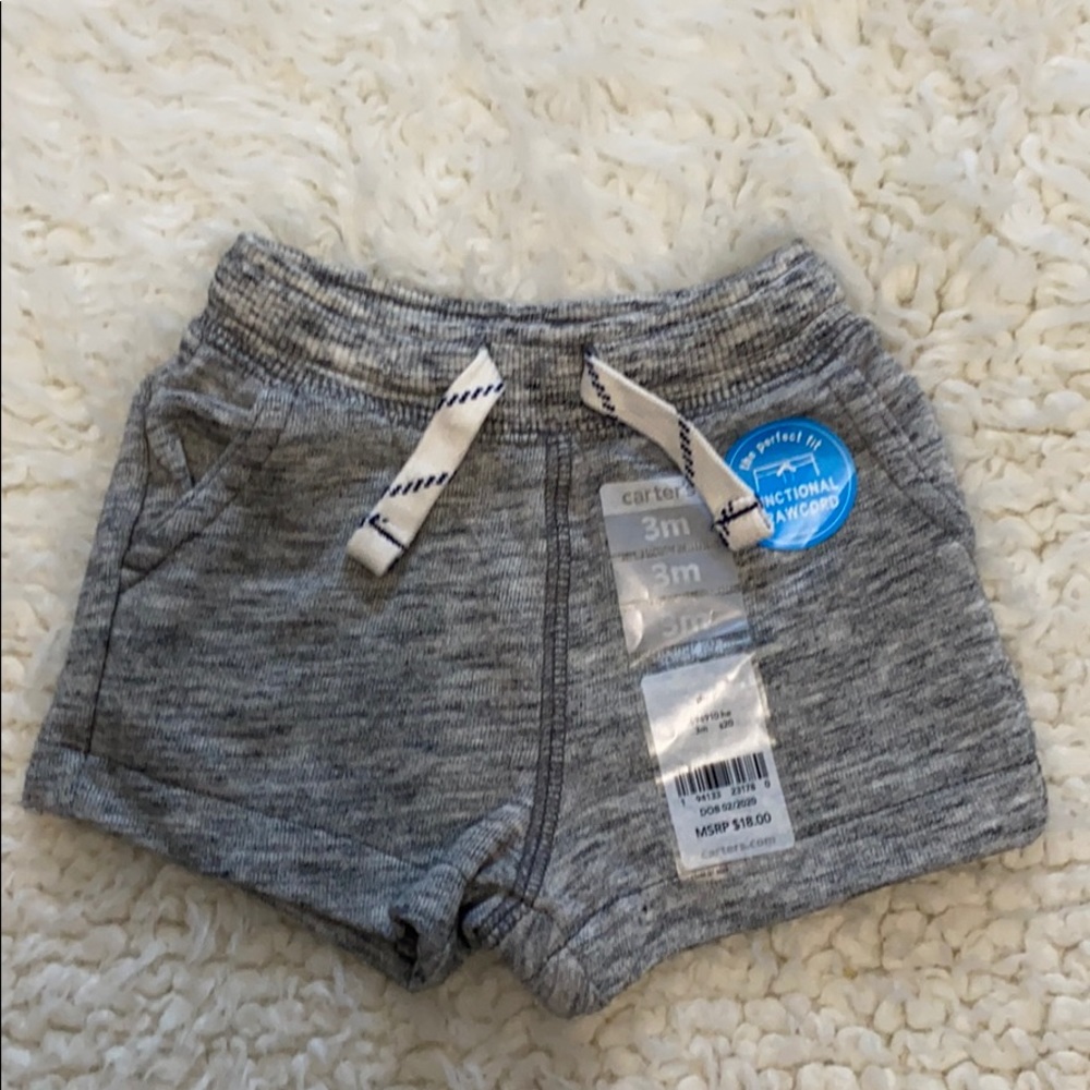 Carter’s gray drawstring shorts. Baby size 3months